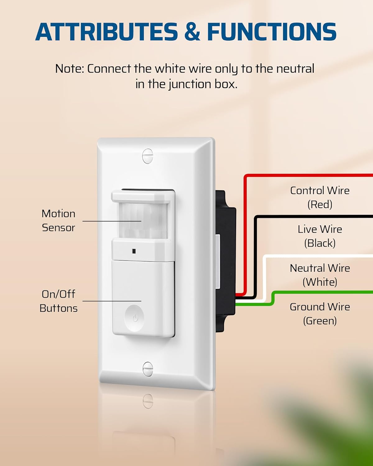 DEWENWILS Motion Sensor Light Switch, Single Pole, Motion Activated Wall Switch, Needs Neutral Wire, 5A for Hallway, Bathroom, Storage Room, 2 Pack, UL Listed, White