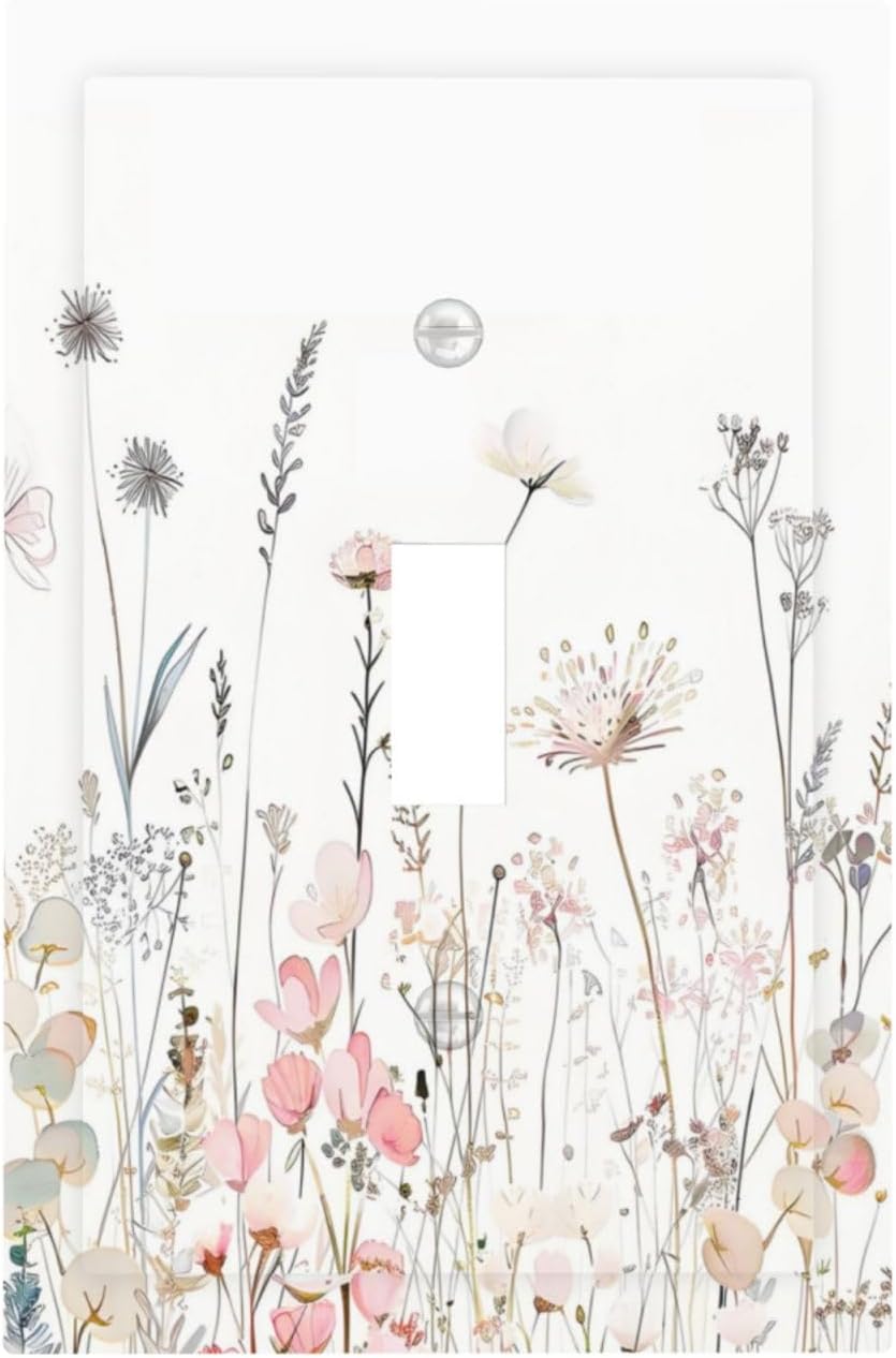 Floral Watercolor Wildflower Dandelion Plant Decorative Light Switch Cover 1 Gang Single Toggle Device Electrical Faceplate Switchplates Decorator Outlet Wall Plate for Farmhouse Bed Room Decor