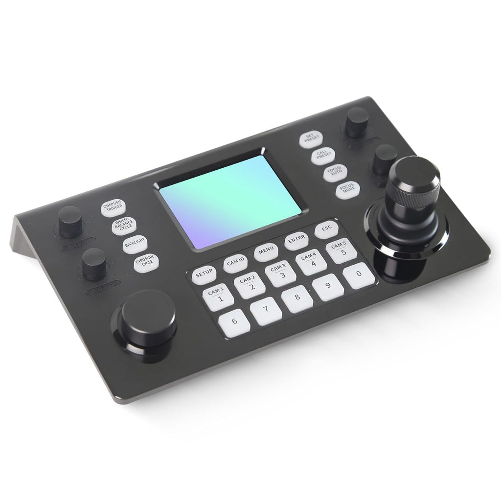 RGBlink Multi‑Protocol PTZ Controller w/ 3.49″ LCD, PoE, NDI 5.5 & Hall‑Sensor Joystick, 255‑Camera Support, VISCA/PELCO‑D/P, RS485/422/232–Ideal for Worship, Webinars & Live Streaming (RGBBKT)
