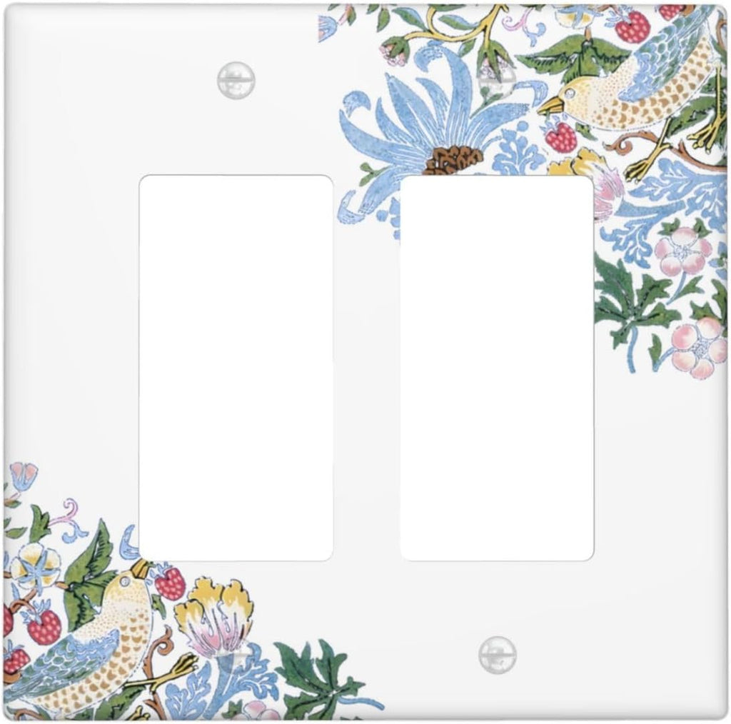 Decorative Outlet Covers Retro Morris Strawberry Rustic Plant Bird 2 Gang Wall Plate Double Rocker Two Switch Wall Cover Plate Jumbo Dual GFCI Faceplate for Bedroom Decor