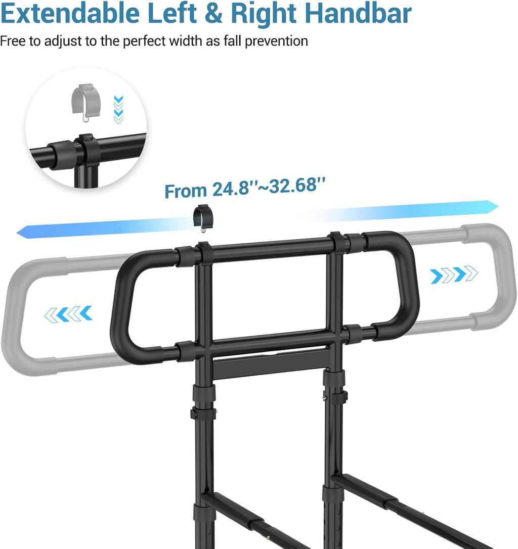 Bed Rails for Elderly Adults Safety:Adjustable Bedside Assist Rails with Storage Pockets,400LB Gravity Capacity, Non-Slip Handle, Sensor Night Light & Storage Pocket – Bed Cane & Handrail for Seniors