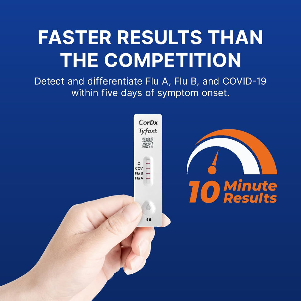 CorDx Tyfast At Home Flu A/B and COVID 19 Multiplex Rapid Test, Easy Nasal Swab, Fast Results in 10 Minutes, 25 Tests