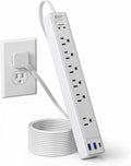 Flat Plug Surge Protector Power Strip, 6ft Ultra Thin Extension Cord with 3 USB, SUPERDANNY 6 Outlets Charging Station, Wall Mountable Outlet Extender for Home Office, College Dorm Room
