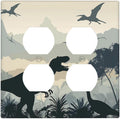 Outlet Covers Prehistoric World Dinosaur Cartoon Fores 2 Gang Double Duplex Decorative Light Switch Covers Electrical Wallplates Socket Faceplate for Kids Room Nursery Decor