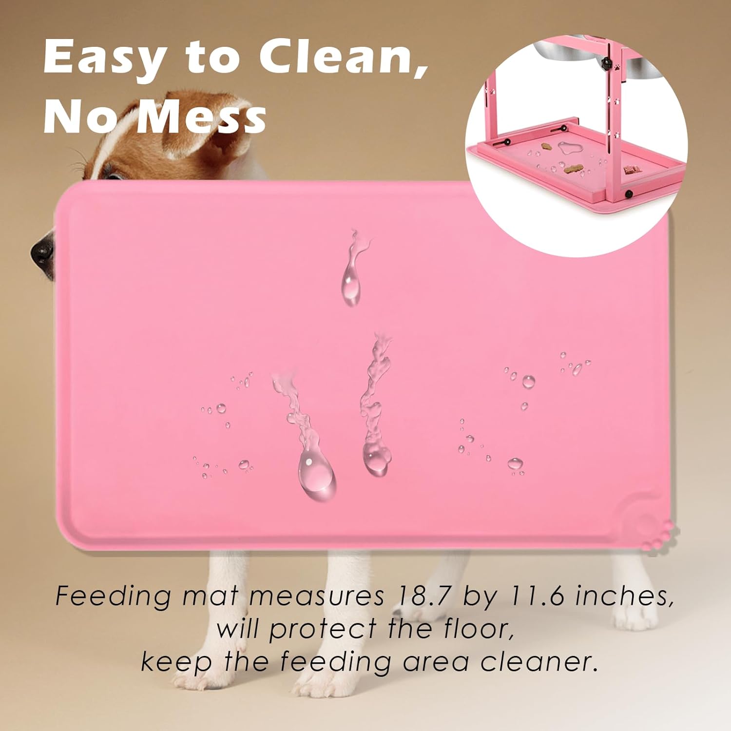 SHAINFUN Pink Elevated Dog Bowl Stand with Two 1700ml Stainless Steel Food Bowls, Slow Feeder and Spill Proof Mat, Adjustable Feeder for Large, Medium and Small Dogs