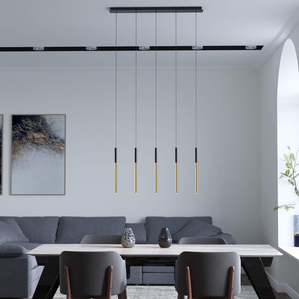 ALTAIR 5 Mini Pendant Lighting Black-Brass - LED Hanging Light Fixture for Kitchen Island, Bar, Foyer - Cluster Pendants - Dimmable, Adjustable Wire, Lamp Bulb Included