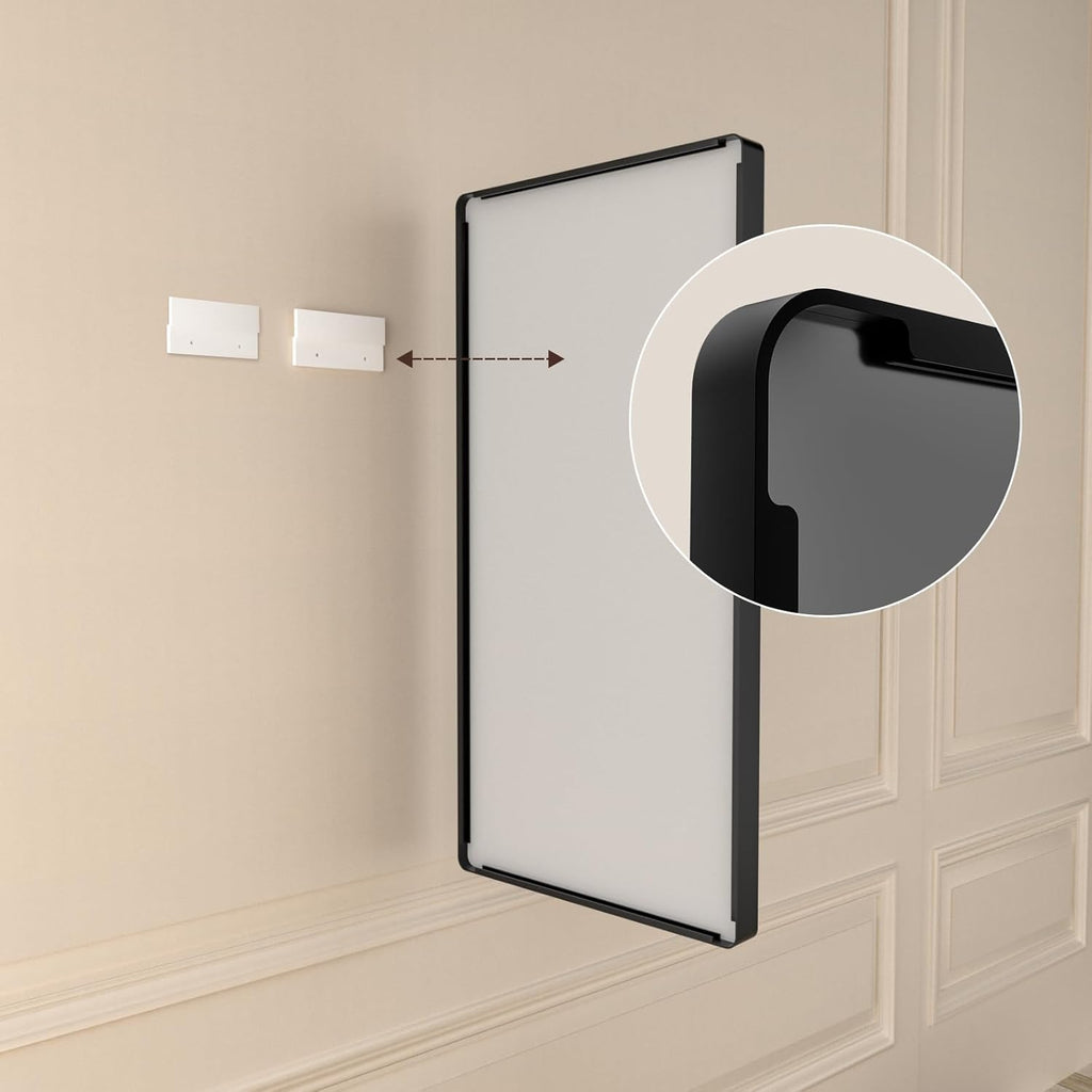 Black Bathroom Vanity Mirror 48x32 Inch,Rounded Rectangle Matte Black Mirror for Wall,Black Matel Frame Mirror for Bathrooom,Farmhouse,Tempered Glass,Horizontal or Vertical