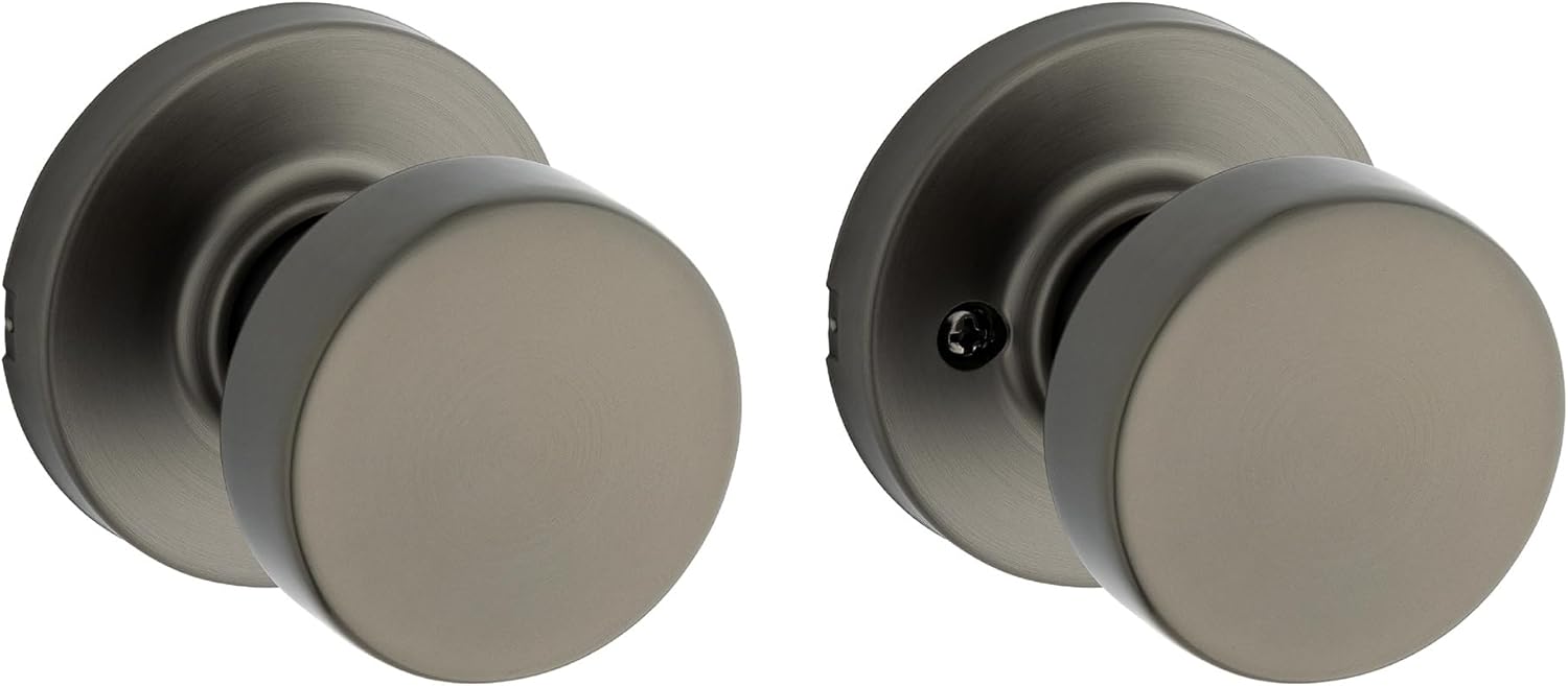 Kwikset Pismo Interior Round Passage Door Knob, Handle for Closet and Hallway Doors, Non-Locking Doorknob, Gunmetal