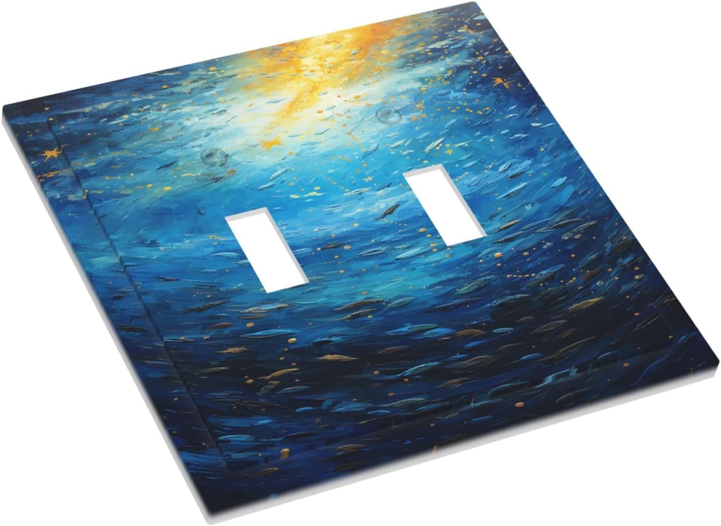 Decorative Switch Plates Dream Ocean Underwater World Fish Shoal 2 Gang Double Toggle Wall Plate Outlet Light Switch Cover Electrical Faceplate for Kids room Nursery Decor
