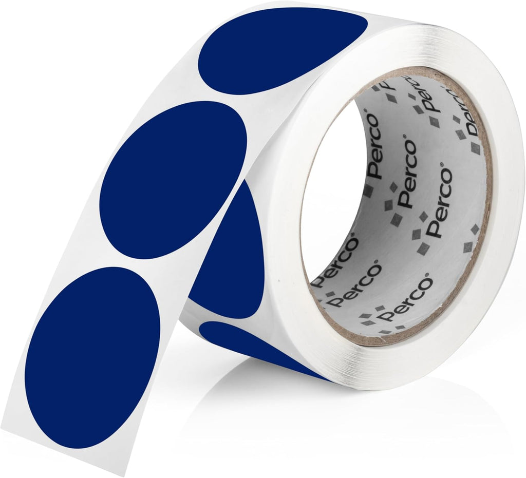 Perco Dark Blue 2-Inch Round Circle Dot Sticker Labels with Easy Peel Perforation - 500 Labels per Roll - Strong Adhesion, Vibrant Colors for Organizing, Crafting & More - Made in USA