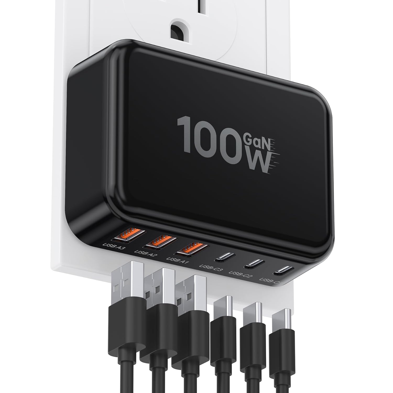 Fast Charger Block, GaN 6 Port USB C Charging Station Hub Cube, 100W Multiport Type C Wall Charger Power Strip Plug with PD 3.0+QC for iPhone 13 14 15 16 17 Pro Max XR XS 8 7, Samsung, iPad, Table