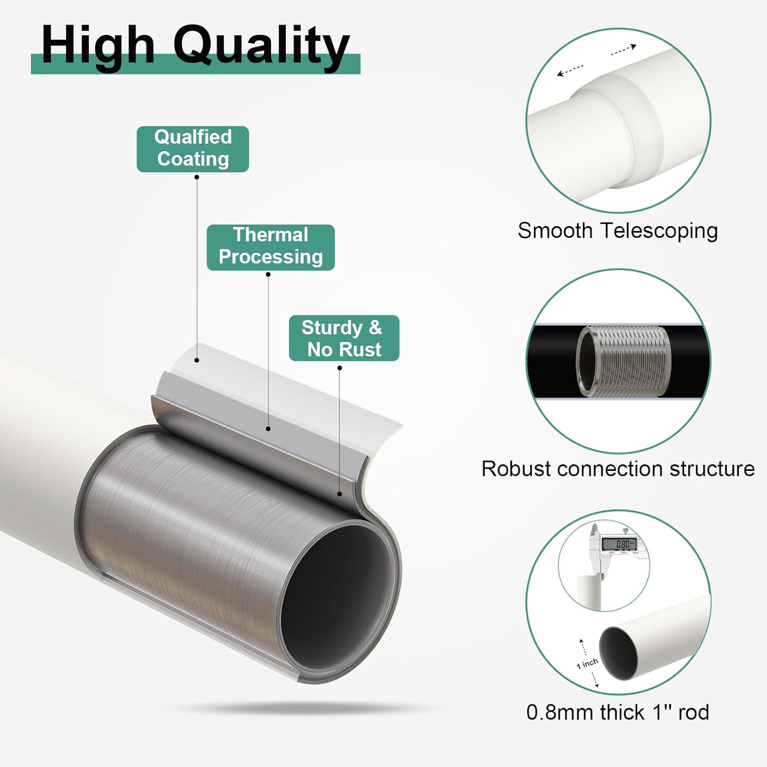 2 Pack Antique White Ball Curtain Rods for Windows 48 to 84 Inch,1 Inch Heavy Duty Adjustable Curtain Rod,Boho Decorative Drapery Rods Set with Brackets,Size:36''-88''