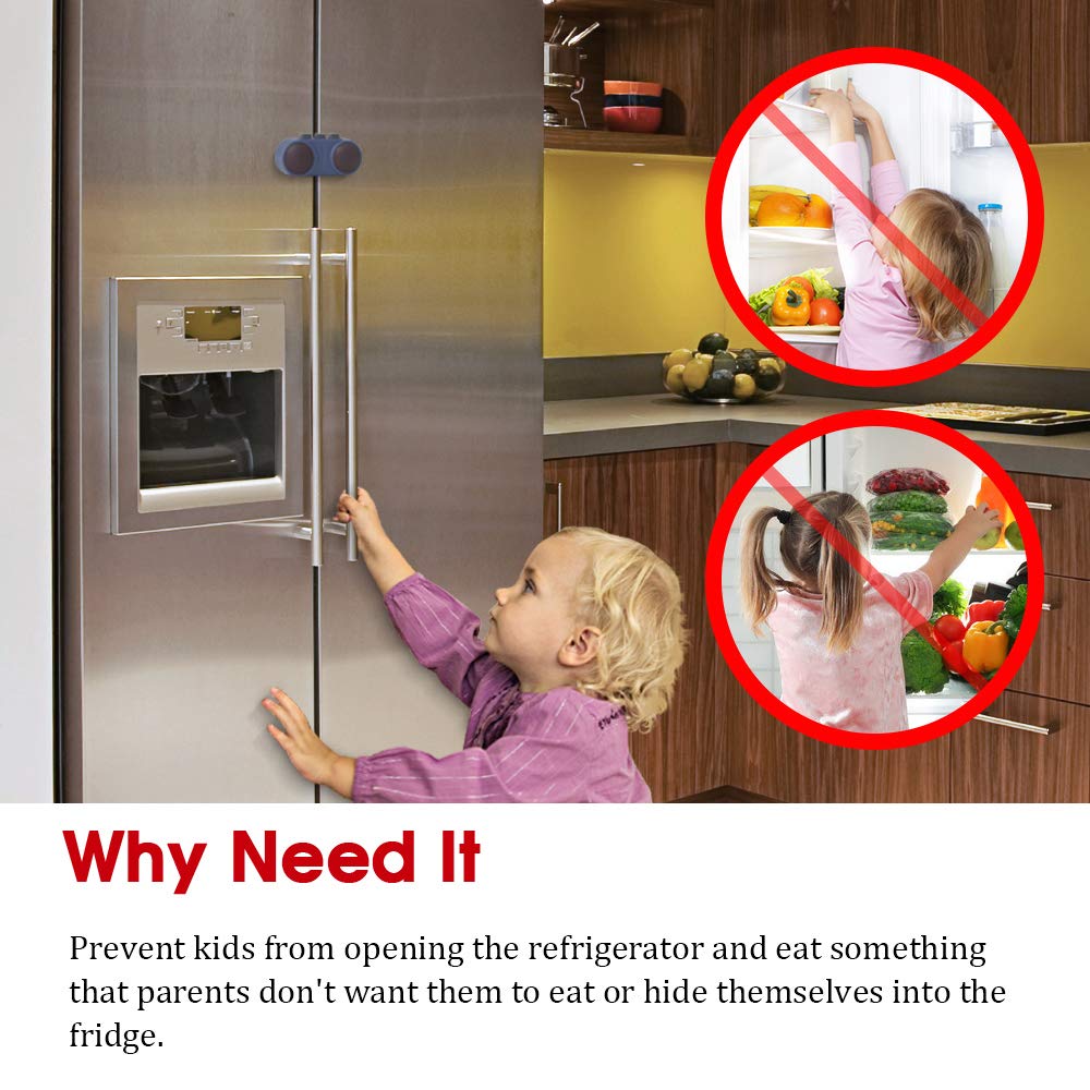 EUDEMON Baby Safety French Fridge Door Lock Freezer Refrigerator Lock Cabinet Cupboard Lock for Childproof & Pet Proofing Easy to Install no Tools Need or Drill (1 Pack,Blue)