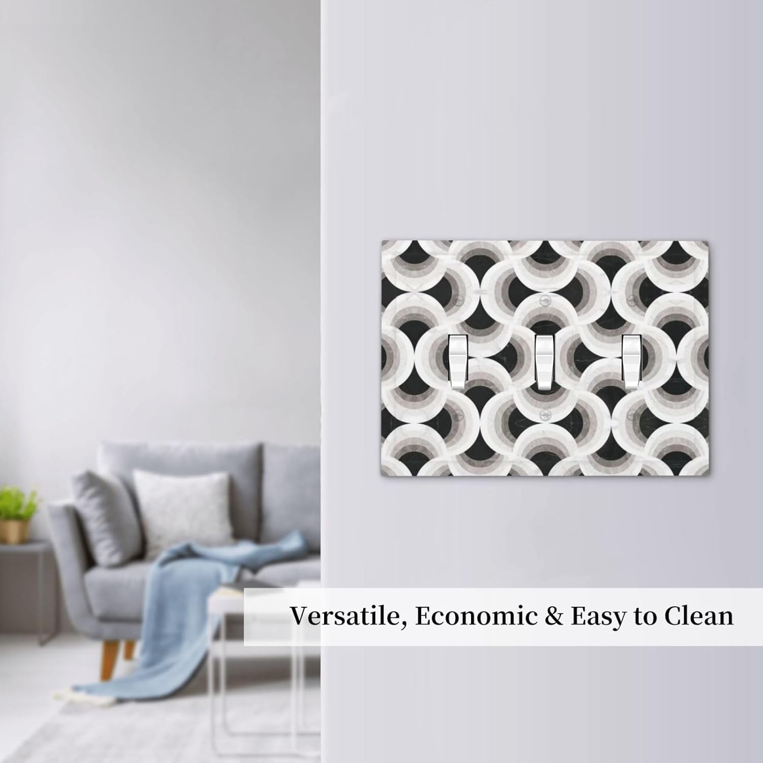 Abstract Art Marble 3 Gang Triple Toggle Decorative Light Switch Covers Electrical Faceplate Switch Plates for Bathroom Kitchen Home