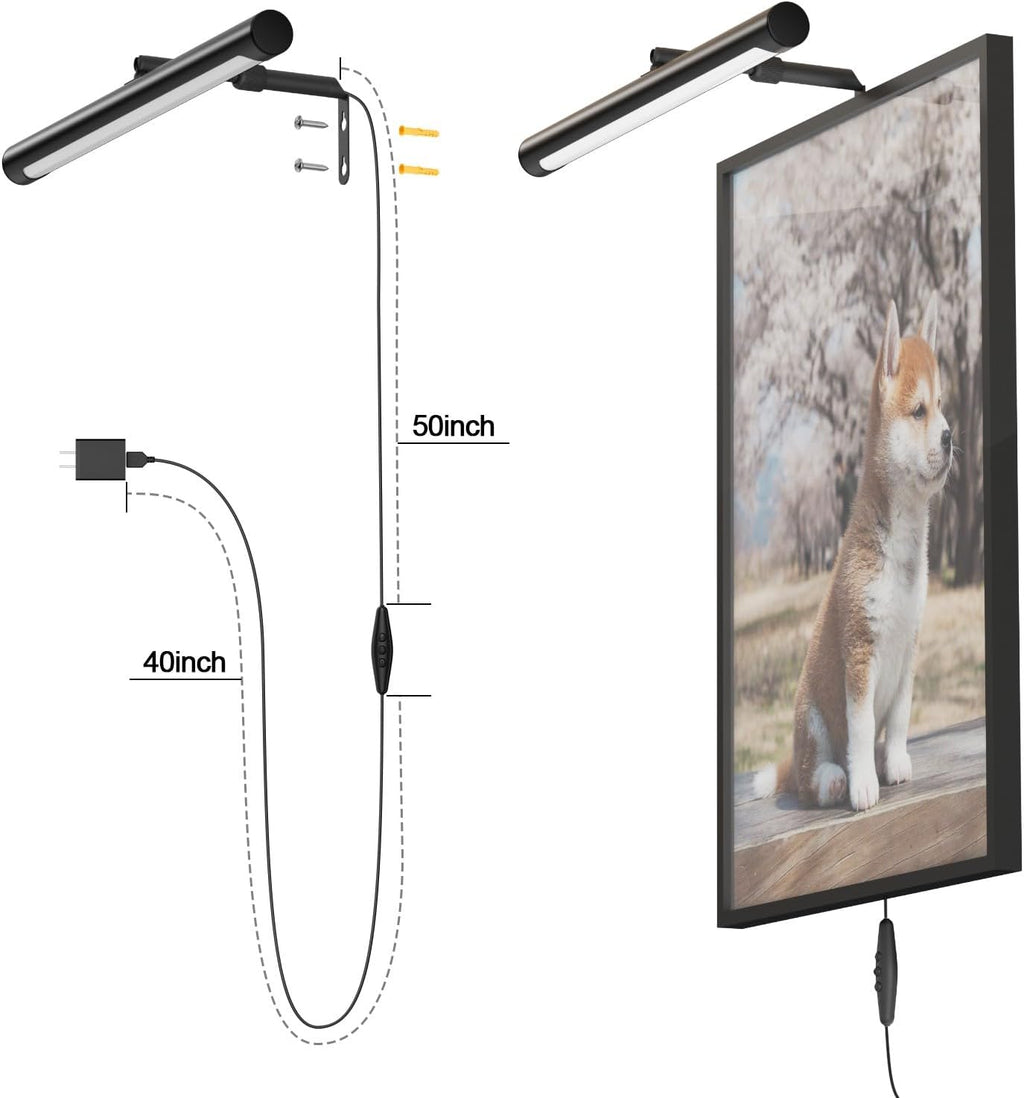 Picture Lights for Paintings Plug in, 16" Adjustable LED Picture Light Art Light with Timer, Remote Control Gallery Painting Wall Light for Picture Display Frame Dartboard Art Work (Black)