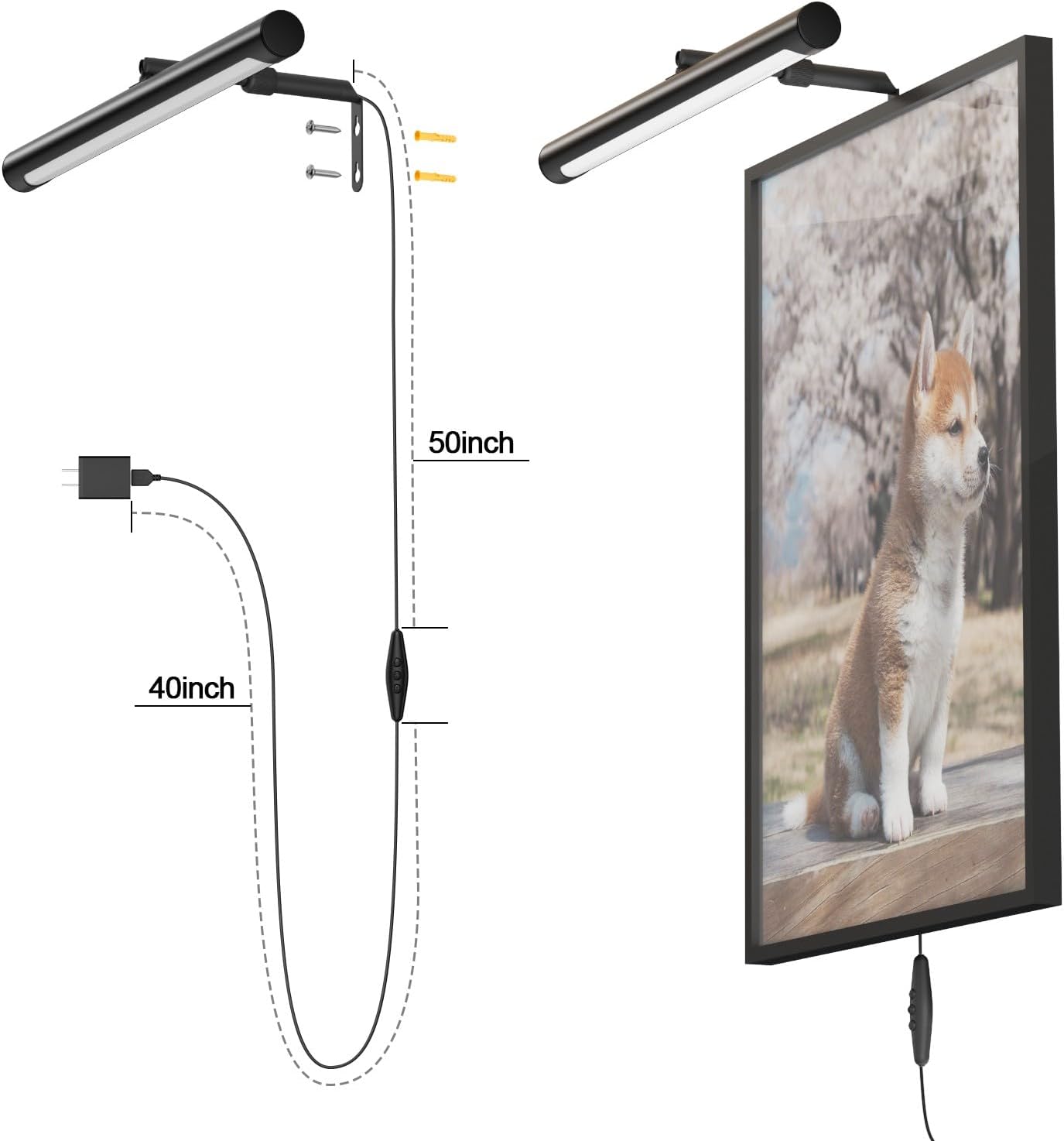 Picture Lights for Paintings Plug in, 16" Adjustable LED Picture Light Art Light with Timer, Remote Control Gallery Painting Wall Light for Picture Display Frame Dartboard Art Work (Black)