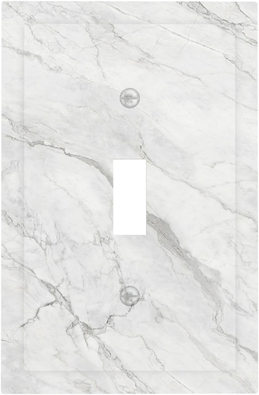Decorative Light Switch Cover Marble Granite White And Grey 1 Gang Single Toggle Decorator Outlet Wall Plate Device Electrical Faceplate Switchplates for Home Bedroom Decor