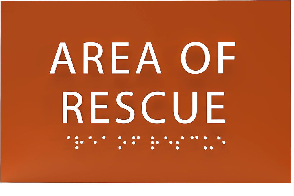 6" X4" Area of Rescue Sign - ADA Compliant Tactile Graphics Grade 2 Braille Text Wall Sign | Emergency Assistance, Refuge Place Sign for Schools, Offices, Apartments & Restaurants