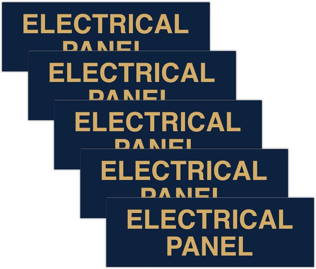 All Quality Basic Electrical Panel Sign - Fire Regulation Safety Compliance Sign - Blue/Gold - Small (5 Pack)