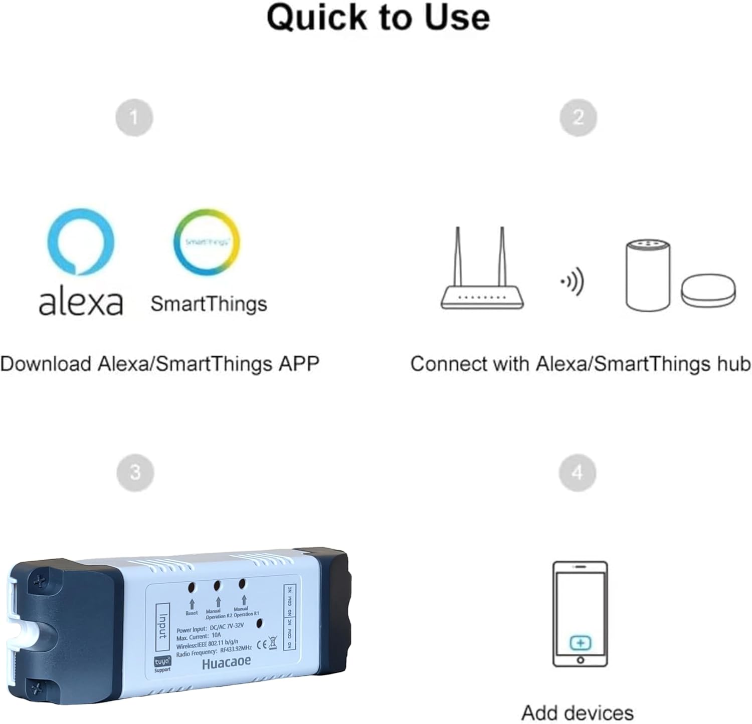 Tuya 2 Channel Updated USB 5V/DC/AC 7-32V, Momentary Inching Self-Locking Relay Module,Tuya App Remote Control,WiFi RF Bluetooth Switch Module,Dry Contact,Compatible with Alexa Goolge Home