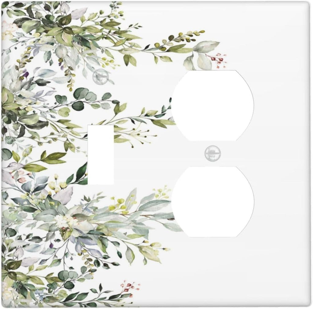 Decorative Outlet Covers Rustic Eucalyptus Leaves Green Leaf 2 Gang Wall Plate Single Toggle Duplex Light Switch Cover Switch Plate Covers for Country Bedroom Home Decor