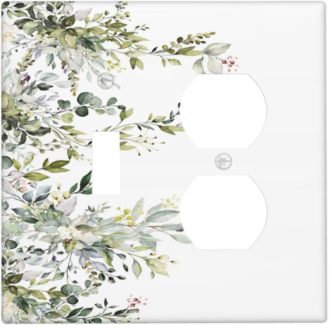 Decorative Outlet Covers Rustic Eucalyptus Leaves Green Leaf 2 Gang Wall Plate Single Toggle Duplex Light Switch Cover Switch Plate Covers for Country Bedroom Home Decor