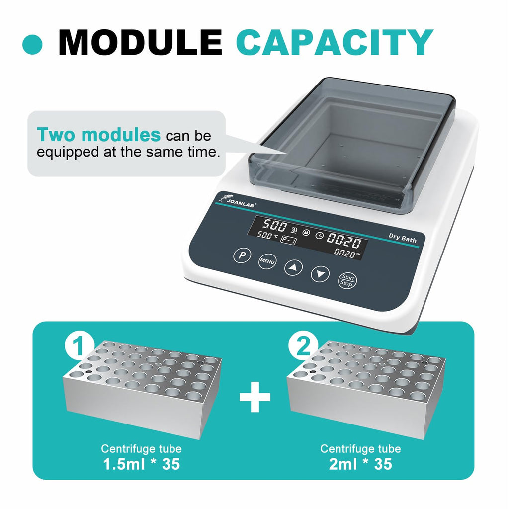 JOANLAB Double Position Digital Dry Bath Incubator,with 1.5mlx35,2mlx35 Aluminium Heating Block,Programmable Lab Dry Bath Heater w/Timer Control
