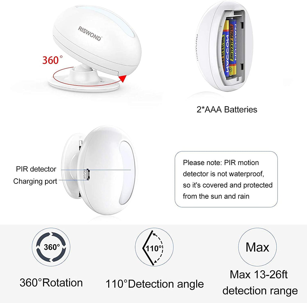 Wireless Motion Sensor Door Chime: Business Entry Doorbell Indoor Motion Detector Alarm Buzzer Store Entrance Alert Bell (1000Ft Range, 32 Tunes, 5 Level Volume) 1 sensors 2 Receiver