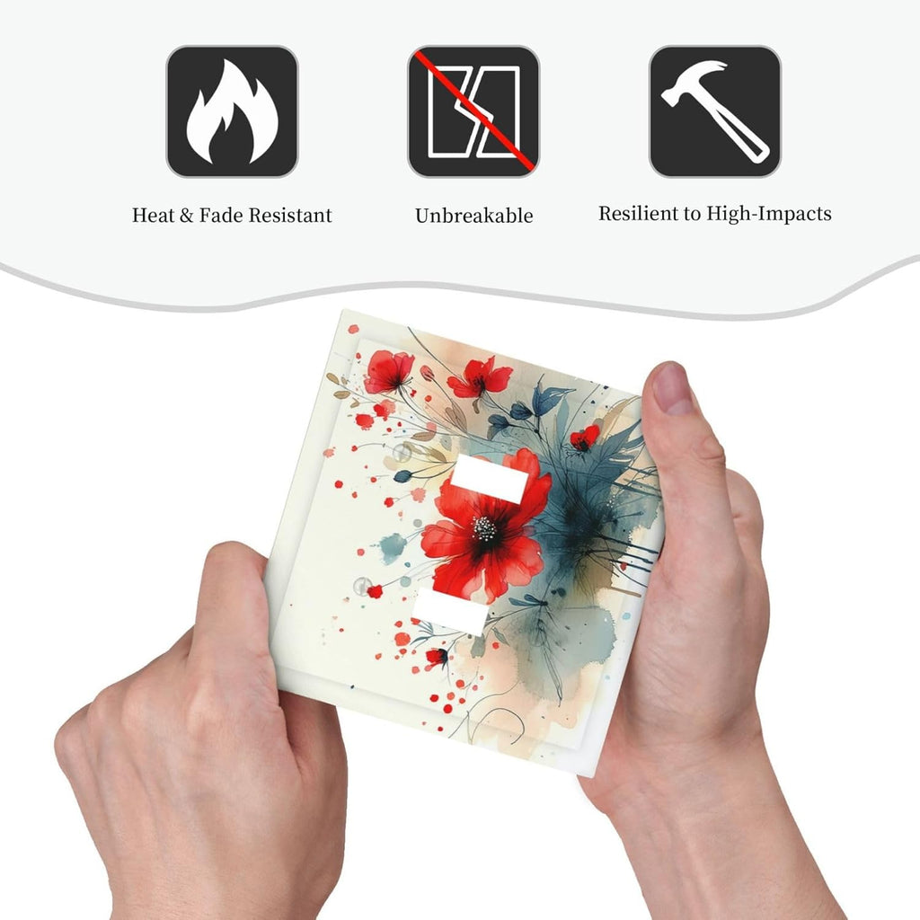 Vintage Floral Red Watercolor Modern Decorative Switch Plates 2 Gang Double Toggle Outlet Light Switch Cover Wall Plate Electrical Faceplate for Bedroom Bathroom Decor