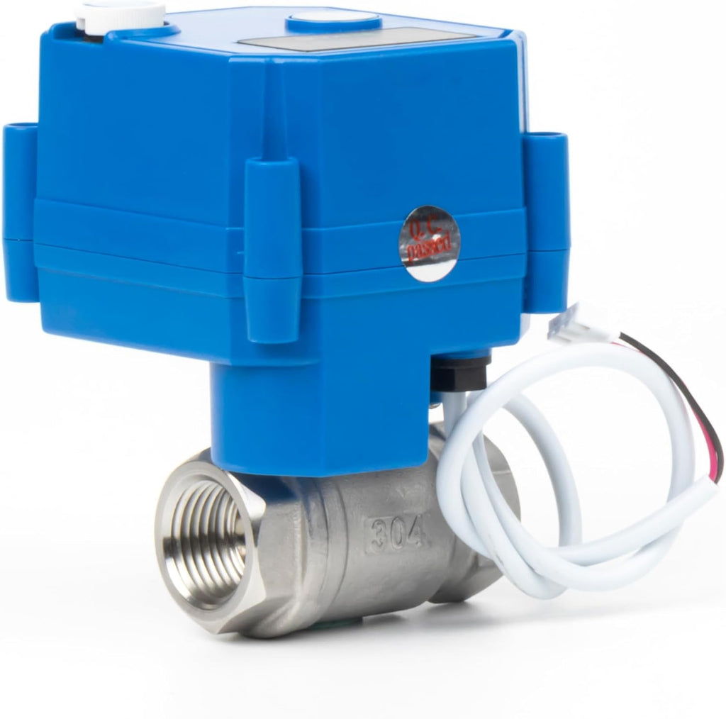 U.S. Solid Motorized Ball Valve with Manual Function - 1/2" Stainless Steel, Full Port, 85-265V AC, 2-wire Automatic Return, Normally Closed