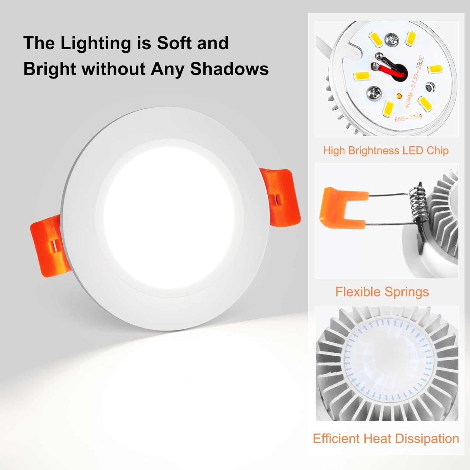 YGS-Tech 2 Inch LED Recessed Lighting, Dimmable Downlight 3W(35W Halogen Equivalent), CRI80, 5000K Daylight White Ceiling Light with LED Driver (16 Pack)