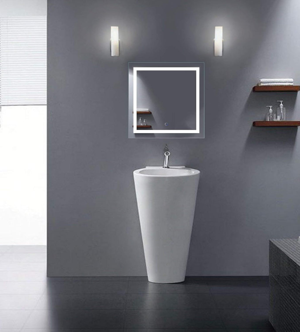 Krugg | Square 24 Inch X 24 Inch LED Bathroom Mirror | Lighted Vanity Mirror Includes Dimmer & Defogger | Wall Mount Vertical or Horizontal Installation