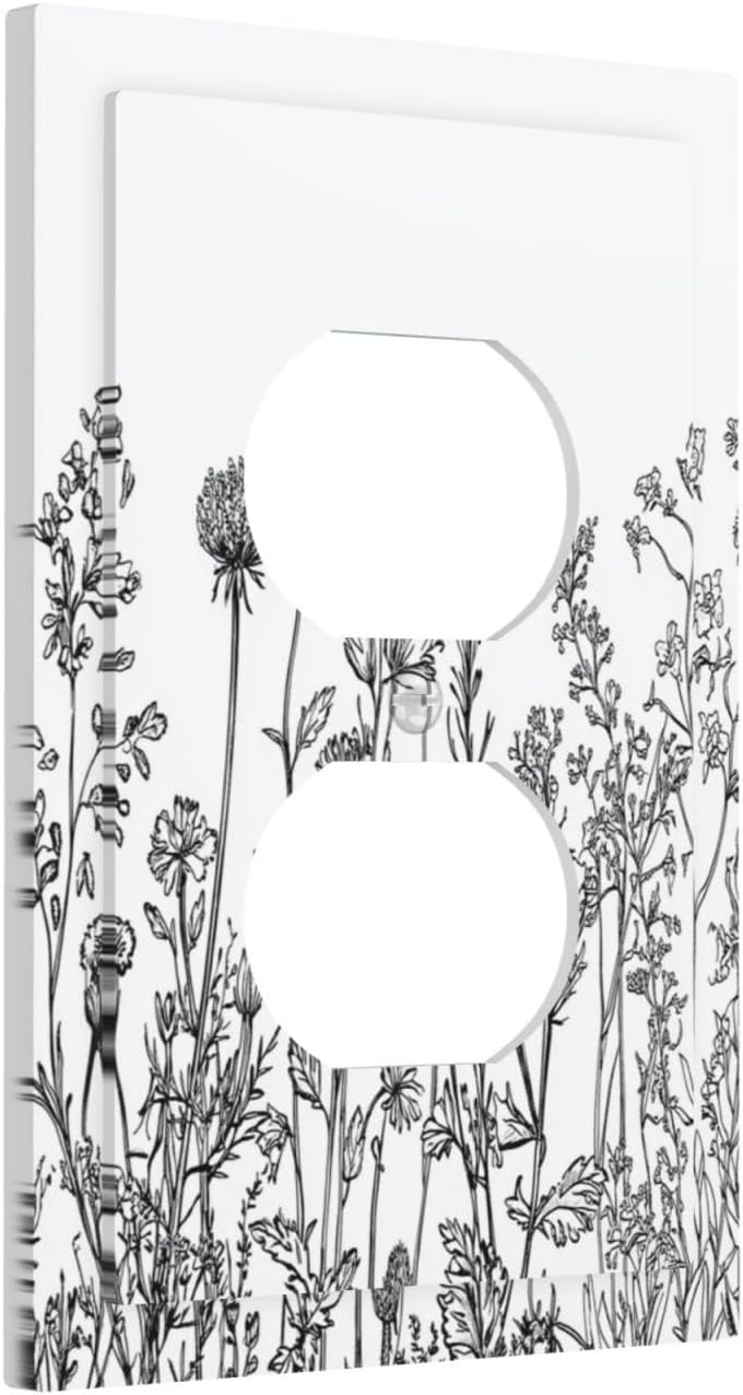 Outlet Covers Floral Wildflower Rustic Plant Leaves 1 Gang Duplex Light Switch Cover Decorative Switch Plates Electrical Receptacle Faceplate Wall Plate For Farmhouse Cabin Decor