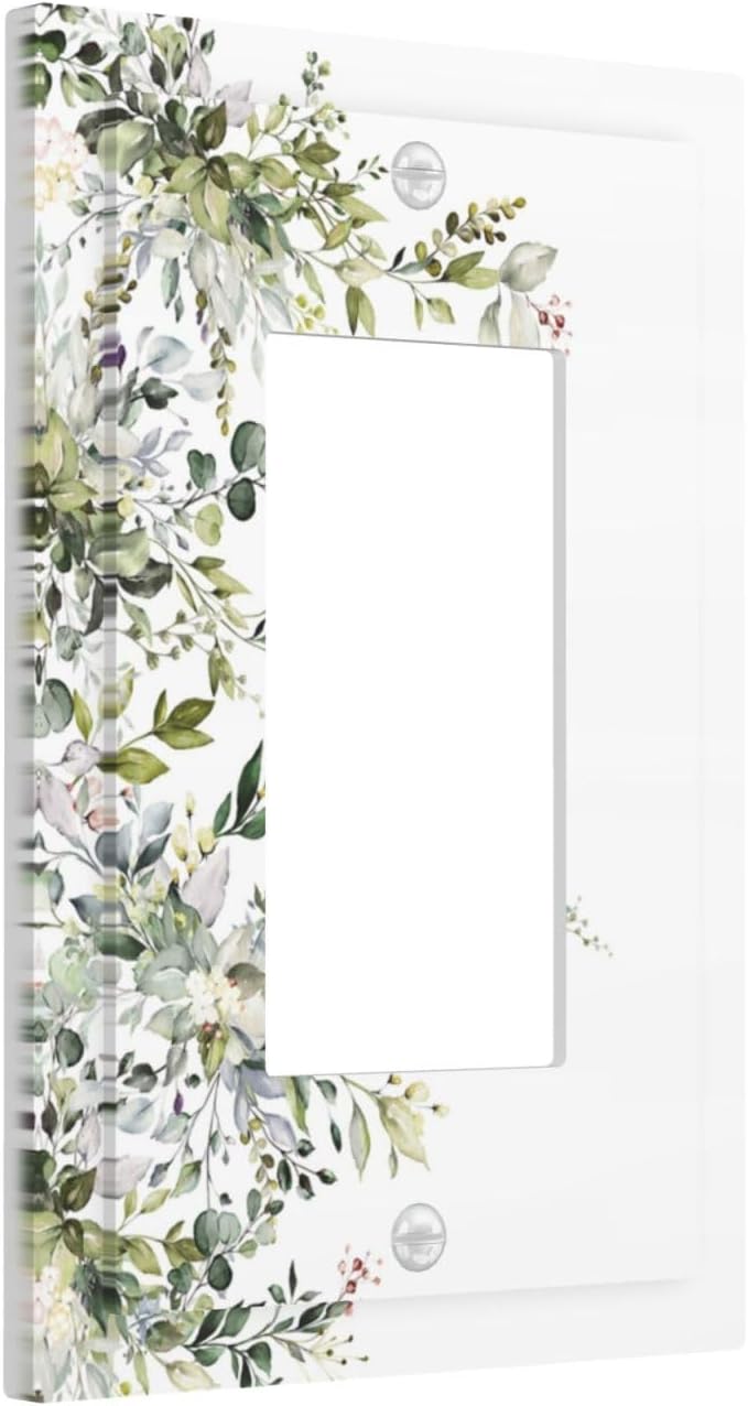 Decorative Outlet Covers Rustic Eucalyptus Leaves Green Leaf 1 Gang Rocker Light Switch Cover Plate Single Decora Light Switch Covers Wall Plate Faceplate for Home Decor （2 Pack）