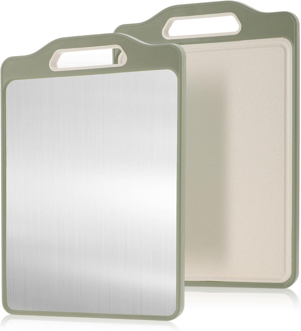 VOCOSTE Double-Sided Stainless Steel Cutting Board, Hygienic Kitchen Board for Meat, Fruits & Vegetables, Dishwasher Safe, Families with Children and Elderly, Green