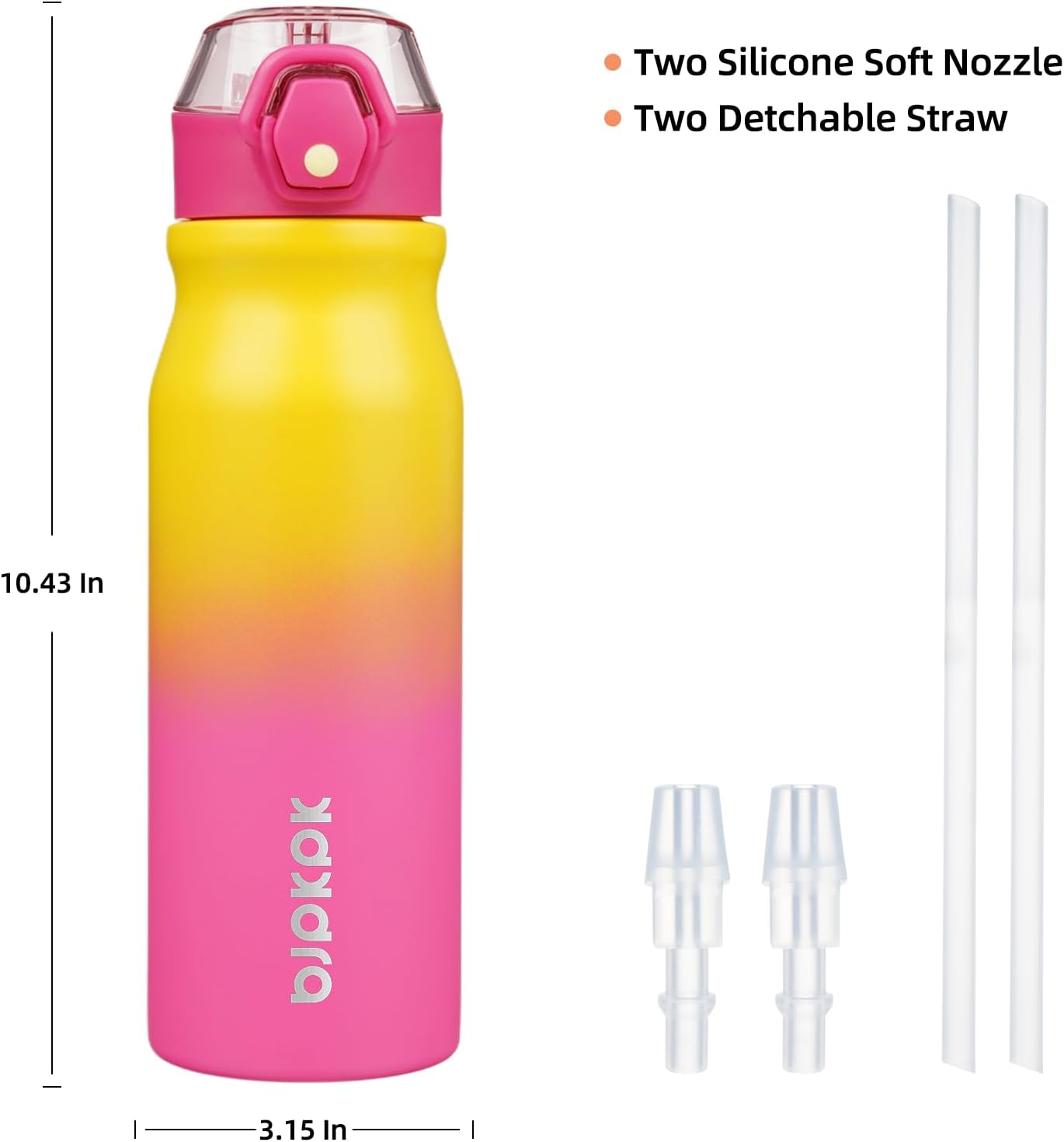 BJPKPK 25oz Insulated Water Bottle with Straw Stainless Steel Double Wall Water Bottles BPA Free Leak Proof Thermal Flask with Lockable Flip Lid and Soft Silicone Spout,Rainbow