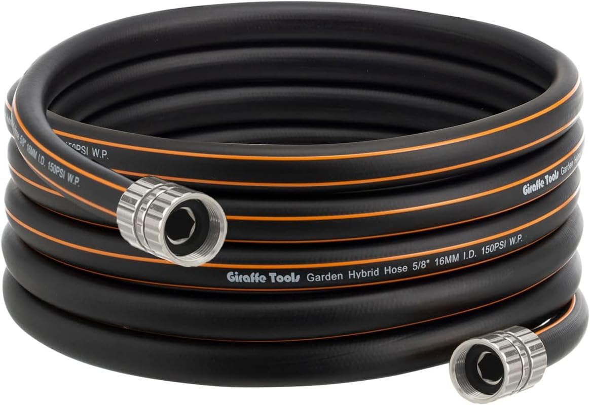 Giraffe Tools Leader Hose 12ft x 5/8", Custom Length, Heavy Duty, No Kink, Flexible, Rubber Garden Hose, Leakproof Water Hose with Female to Female Fittings, 600 Burst PSI