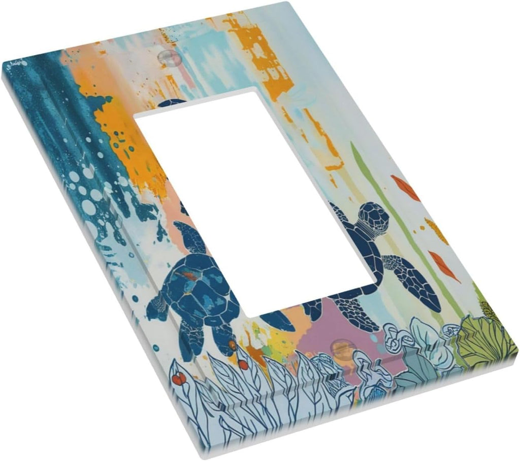 Decorative Outlet Covers Colorful Ocean Sea Turtle Marine Life 1 Gang Single Rocker Light Switch Cover Plate Wall Plates GFCI Faceplate for Kids room Bedroom Decor