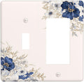 Decorative Outlet Covers Rustic Blue Beige Flower Peony Floral 2 Gang Light Switch Cover Plate Single Toggle 1 Rocker Wall Plates for Electrical Outlets Switch Plate Covers for Home Decor