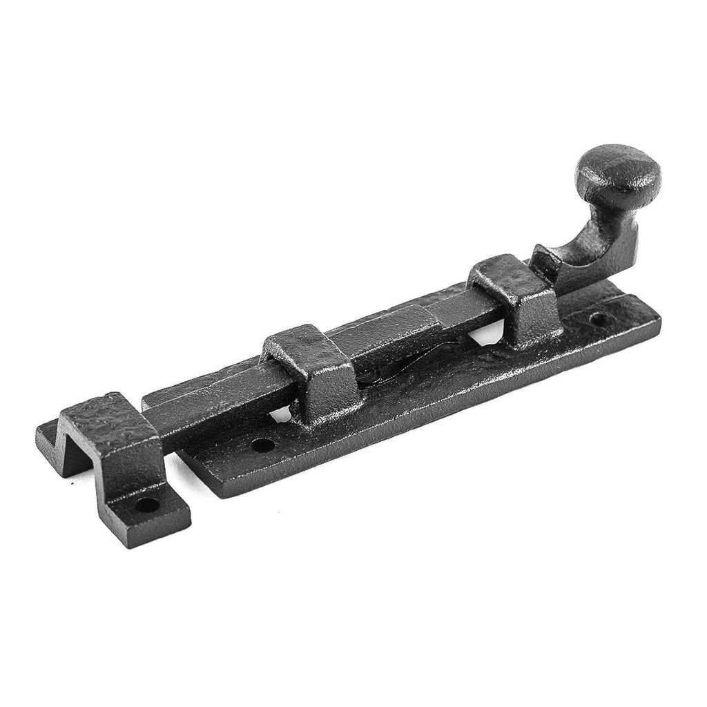 Renovators Supply Manufacturing Slide Bolt Latch 4 in. Black Wrought Iron Slide Bolt with Catch and Mounting Hardware Pack of 4