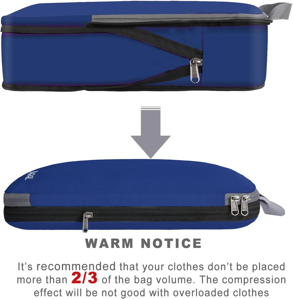 BAGAIL 4 Set/6 Set/8 Set Compression Packing Cubes Travel Accessories Expandable Packing Organizers (Cloth Pattern, 4-Navy)