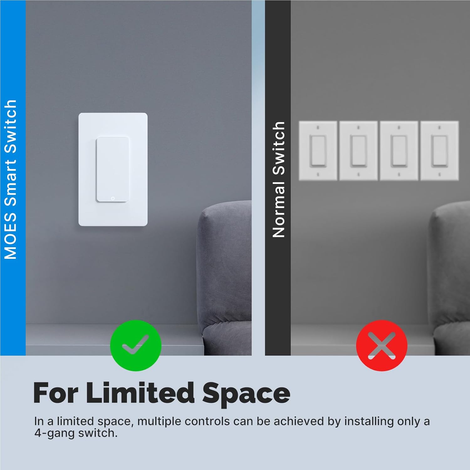Matter WiFi Smart Light Switches, Netural Wire Required, 2.4GHz Single Pole Switch, Compatible with Alexa Assistant, Remote Control, Voice Control, No Hub Required (1 Way)