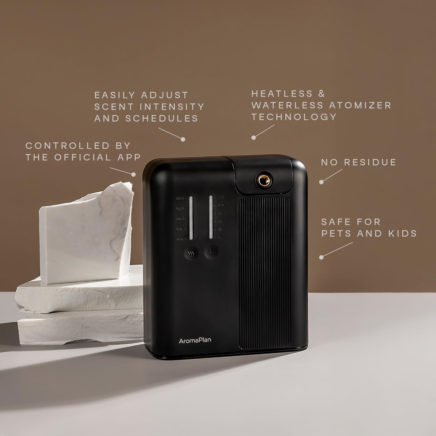 AromaPlan 5 Star Collection Cold Air Scent Diffuser, Whole House (Includes 2 Fragrances & 12 Set Sample kit) - Smart Scent Diffuser, HVAC System- Touch & App, 2000 Sq. Ft Cov. (Black)