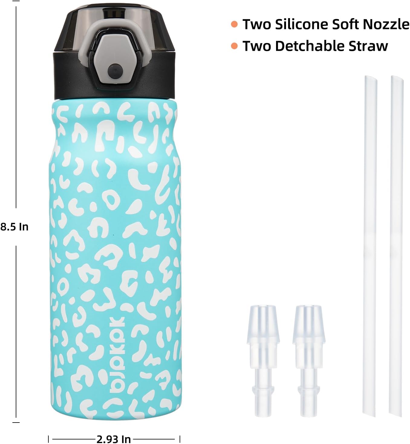 BJPKPK Insulated Water Bottle 18oz Stainless Steel Water Bottles with Straw and Carry Handle Double Wall Metal Thermal Flask,Sky Blue Leopard