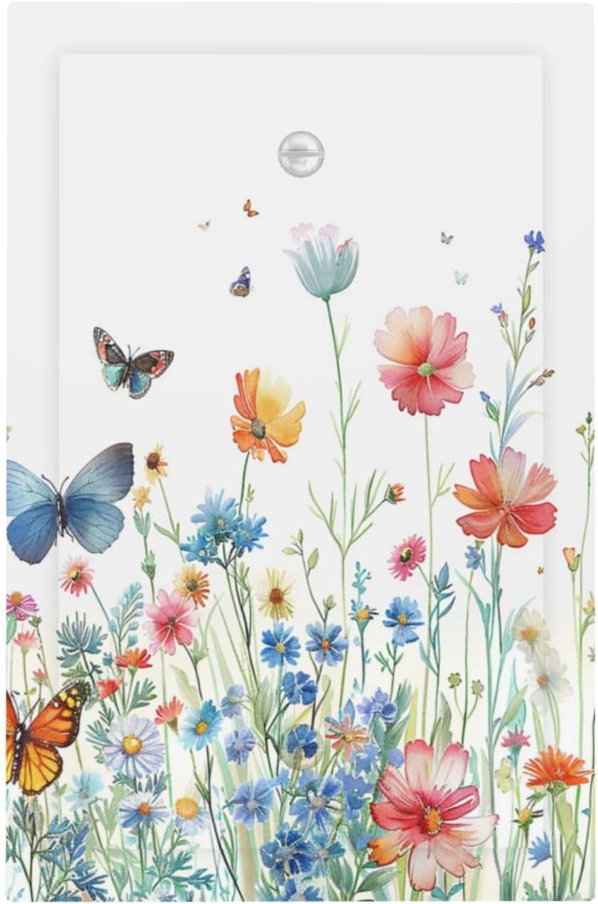 Decorative Light Switch Cover Plate Rustic Wildflower Blue Pink Floral Butterfly 1 Gang No Device Single Blank Outlet Covers Wall Plates for Electrical Outlets Faceplate for Bedroom Home Decor