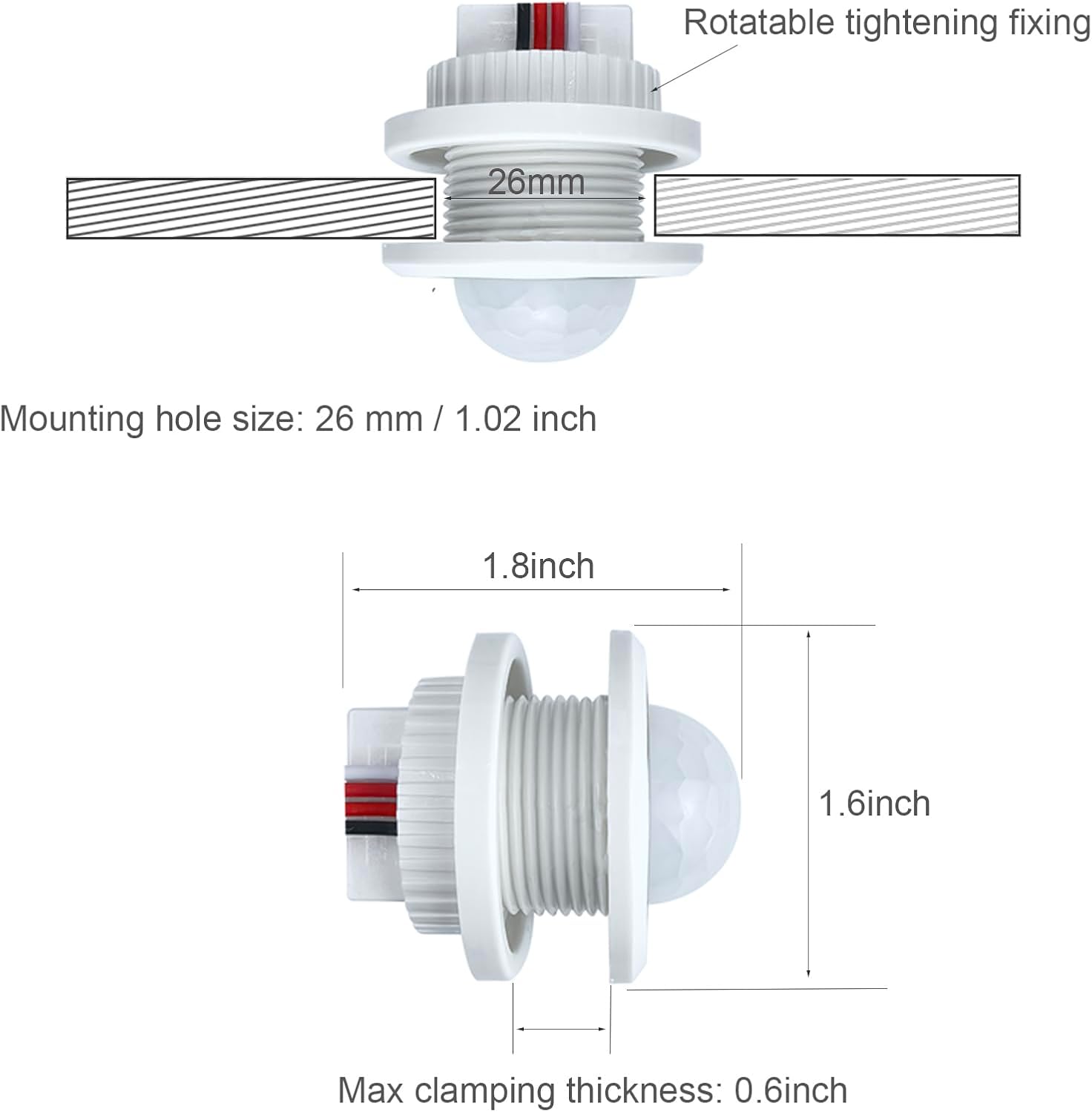 DC 12V/24V Motion Sensor Light Switch,PIR Smart Infrared Human Body Detection,Adjustable Delay & Light Sensitivity,for LED Strip Lights,Cabinets,Closets,Wardrobes,Pantry,Under-Bed Lighting
