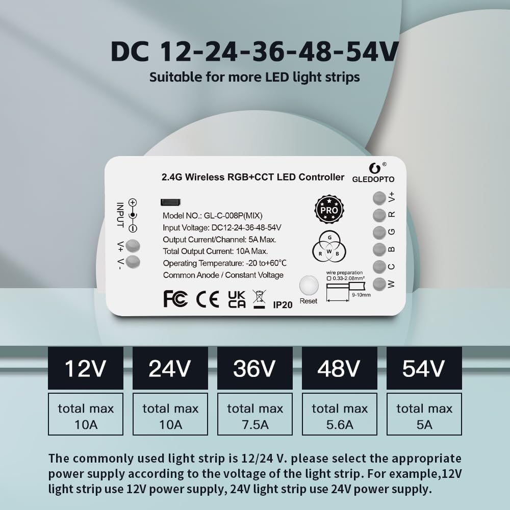 GLEDOPTO ZigBee 3.0 RGBCCT LED Strip Controller Pro RGB Color and Warm White Cold White Light Mix PWM Dimming Smart Phone App Voice Control Work with Hub Bridge (ZigBee Hub Required)