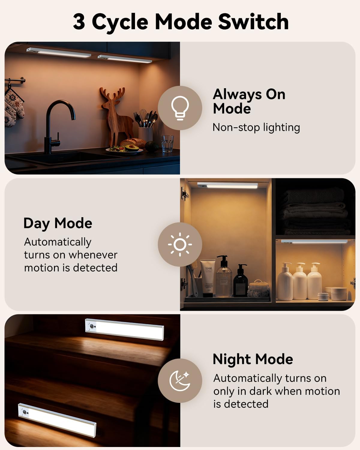 Under Cabinet Lighting Wireless with Remote, Rechargeable Under Cabinet Lights, 9 Inch Motion Sensor Cabinet Light Indoor, 3 Color Temps & Dimmable LED Lights for Kitchen, Closet, Hallway, 2-Pack