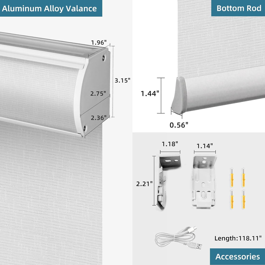 SmartWings Motorized Roller Shades Work with Homekit, Alexa Google, 100% Blackout Smart Blinds for Windows, Cordless Remote Control Window Shades, Safari White, Customized Size