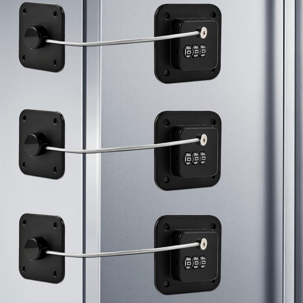 3 Pack Fridge Lock for Kids, Traceless Refrigerator Lock for Adults, Child Proof Cabinet Locks Baby Proofing, Drawer Freezer Locks for Fridge Refrigerator (Black)